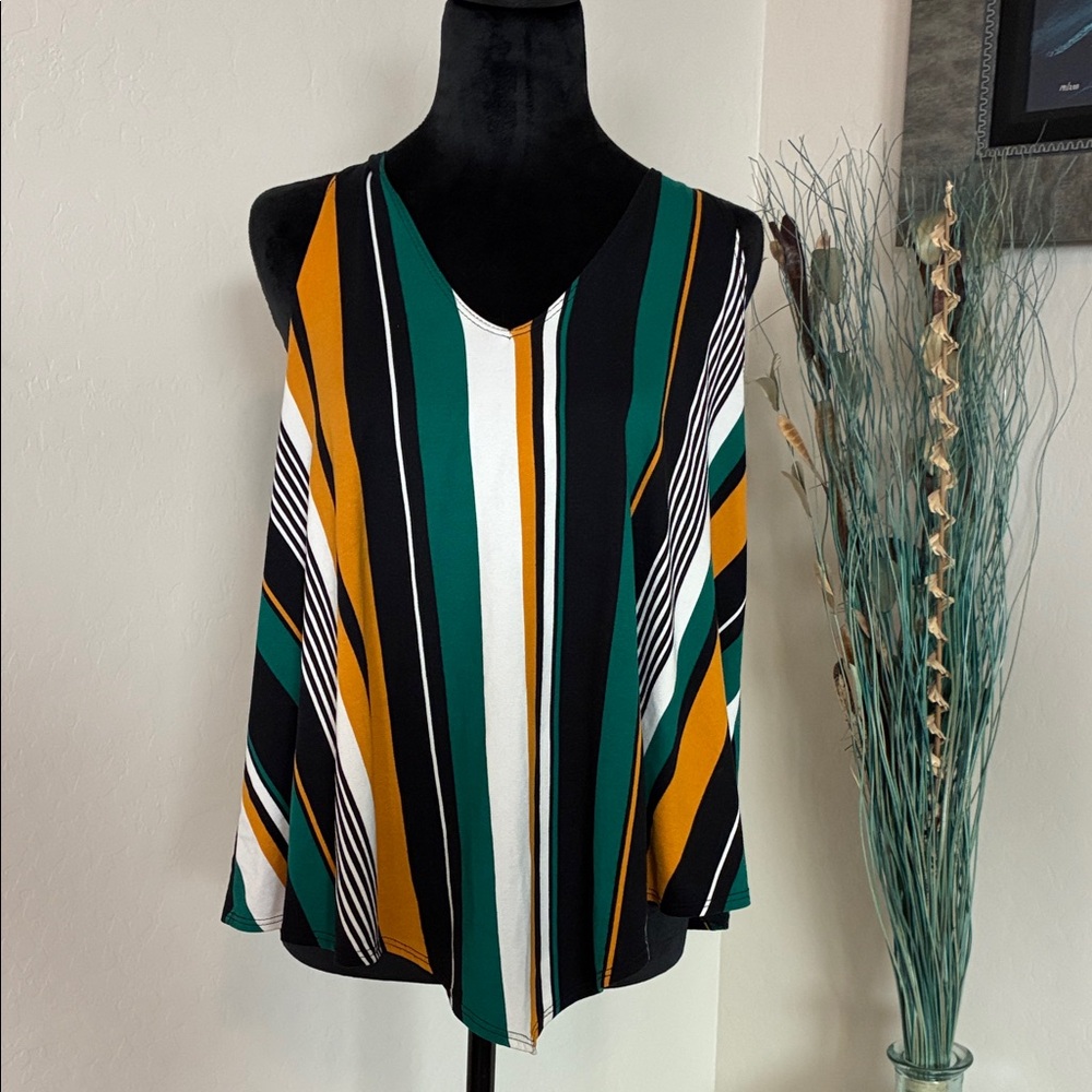 Top Fashion of NY Multicolor Striped Sleeveless Blouse Size XL Chic